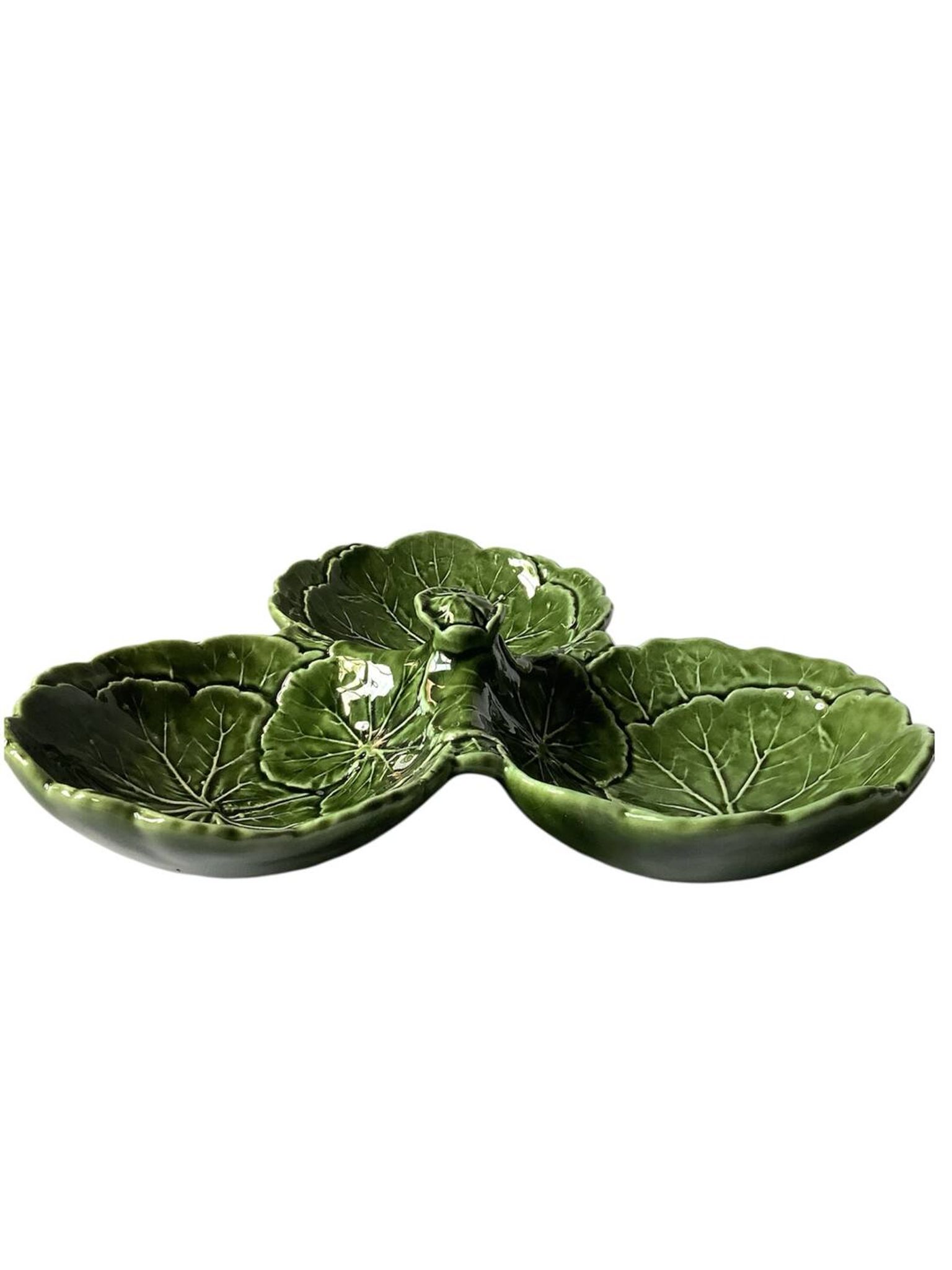 Plat à apéritif vintage en barbotine chou vert