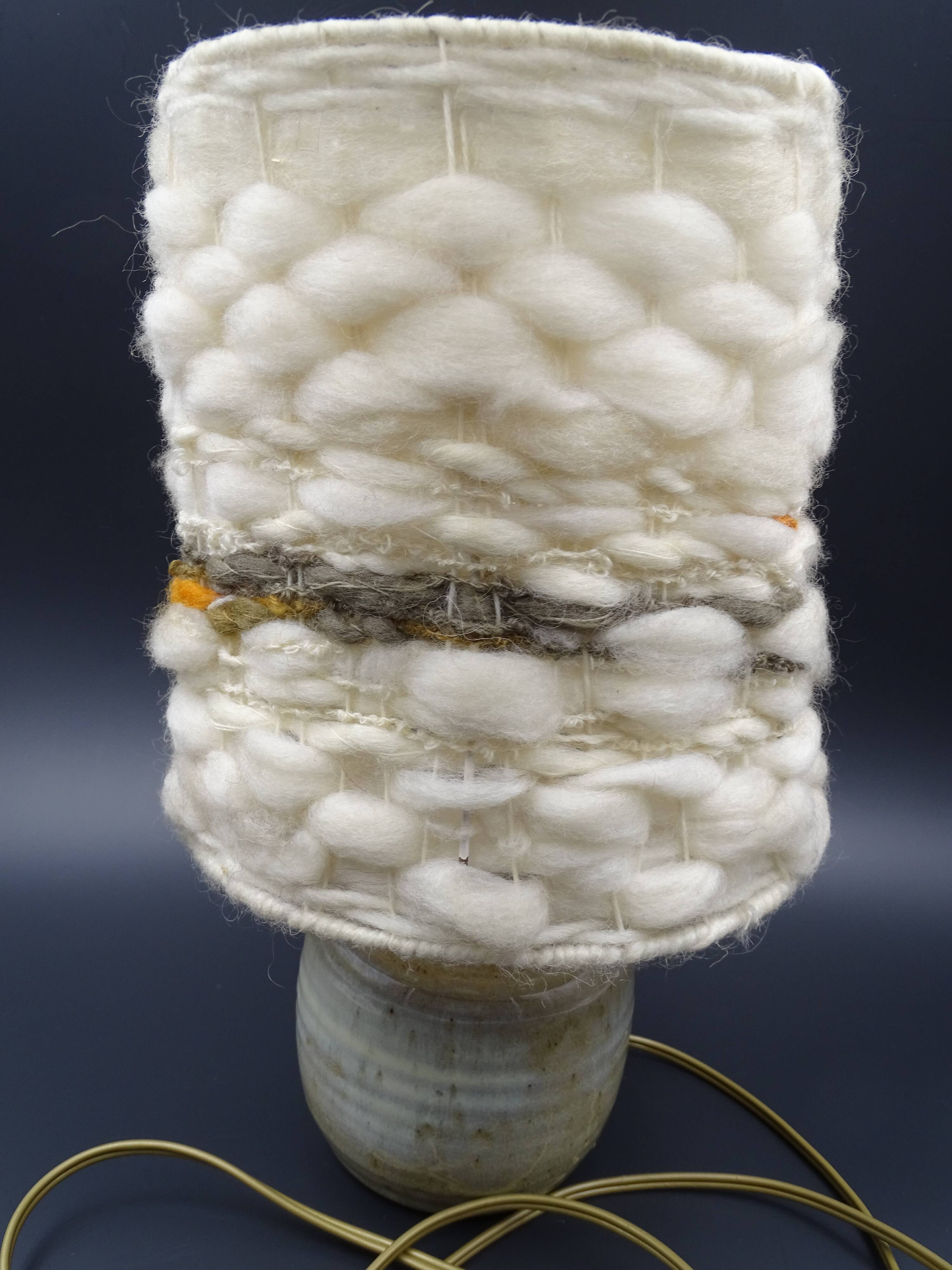 Pair of bedside lamps in stoneware and wool lampshades - Vintage around 1970