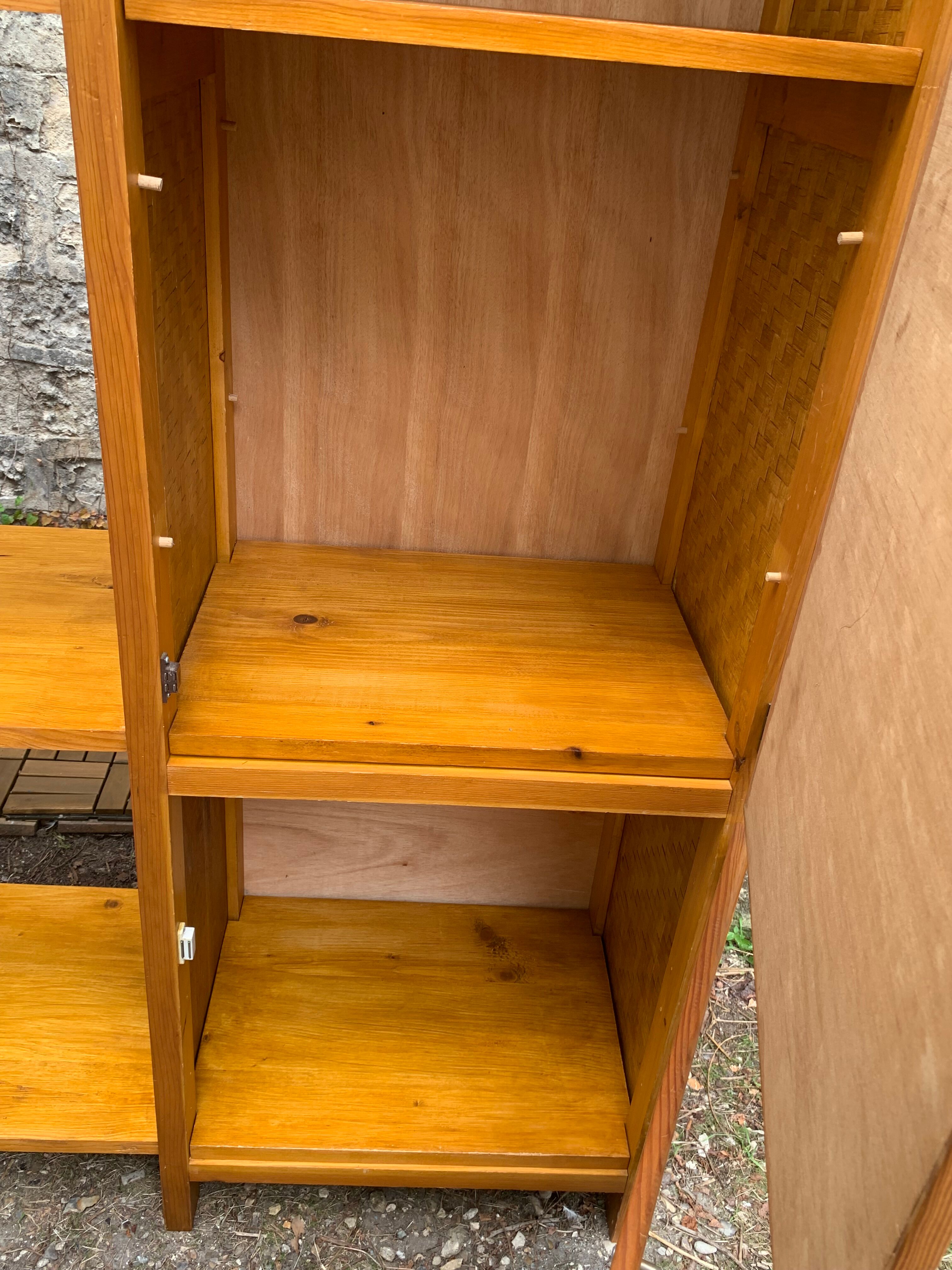 Bamboo cabinet woven and modular pine vintage 1960