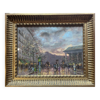 Gouache painting "Place la Madeleine" Paris by Léon Godinnet (1925-1989) + C