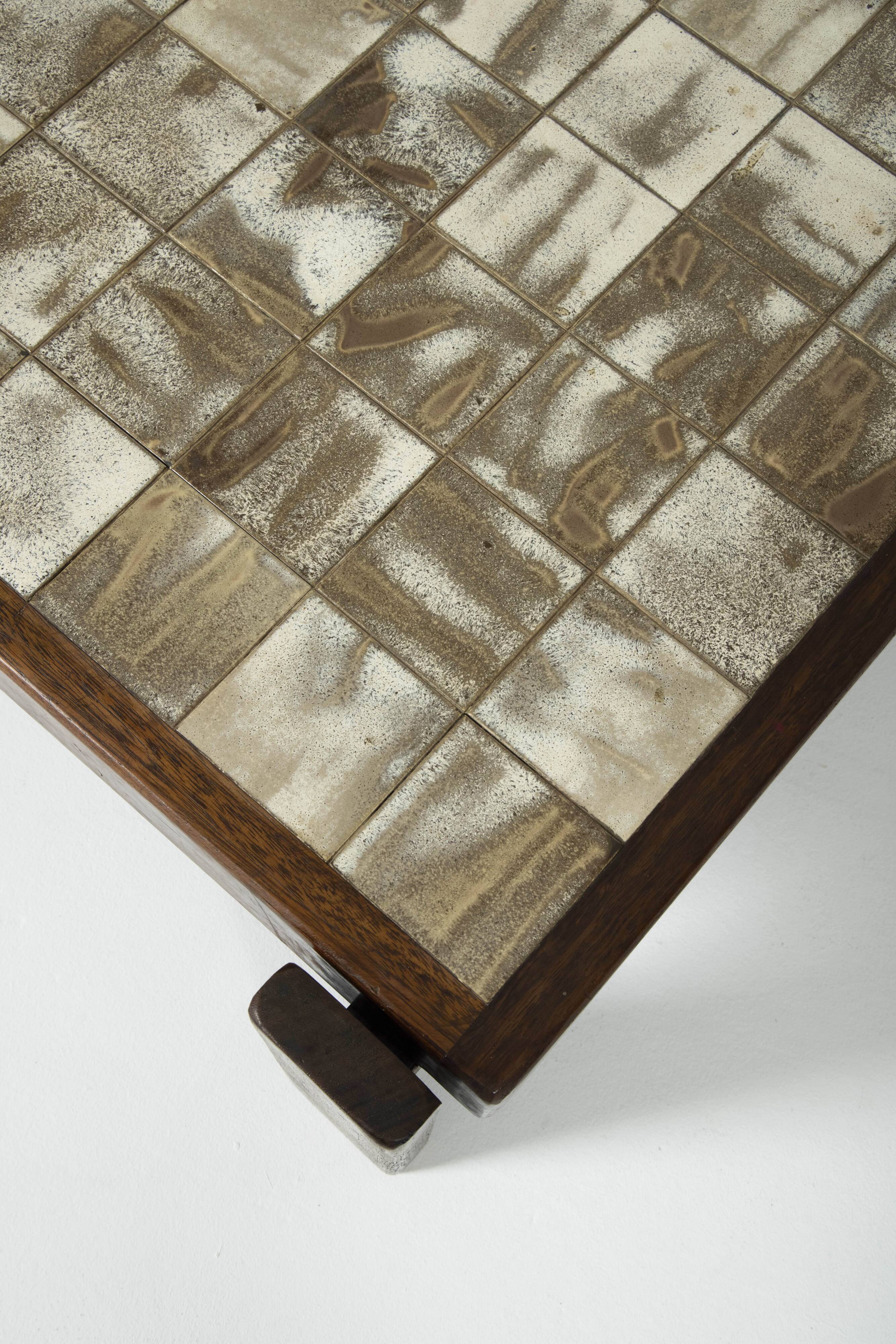 Ceramic and solid wood coffee table, 1960s