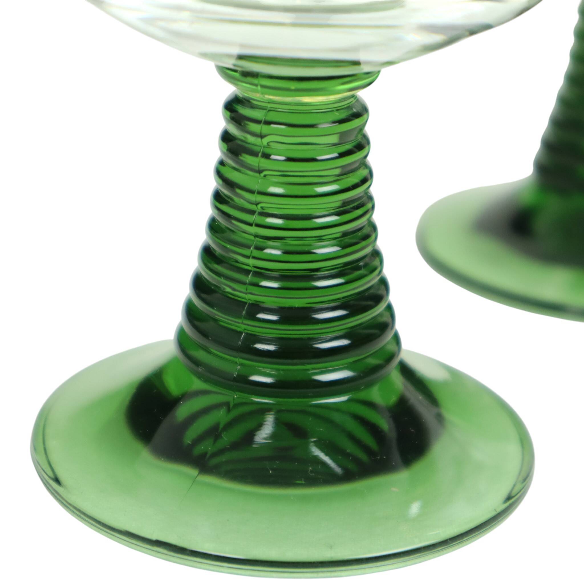 Set of 10 Vintage Roemer Wine Glasses Green Ribbed Foot