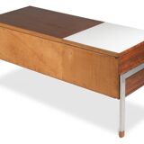 Pair of low chests of drawers in teak and chrome metal. 1960s.