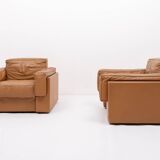 Fauteuils club italiens modernes en cuir cognac