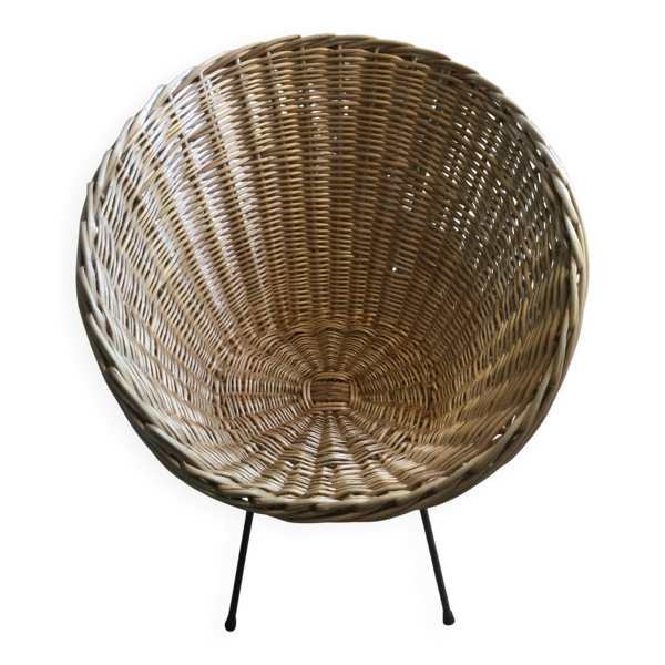 Fauteuil corbeille ancien en rotin
