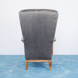 Set 2 armchairs velvet wood walnut design 1950s vintage