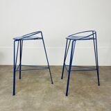 Pair of Pascal Mourgue bar stools, Lune D'Argent model, Fermob, 1980s