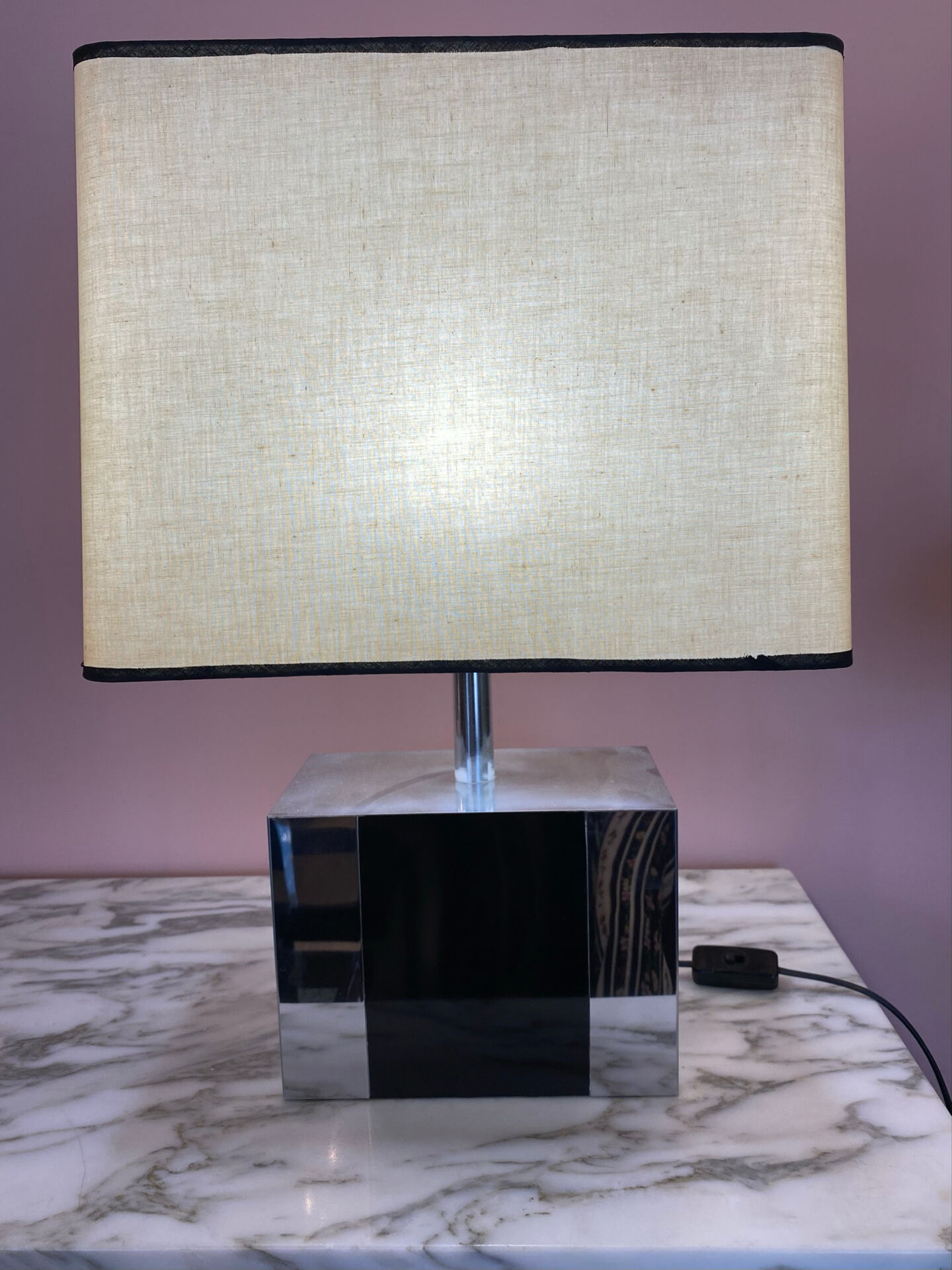 Metal lamp, black plexiglass and its original shade.
