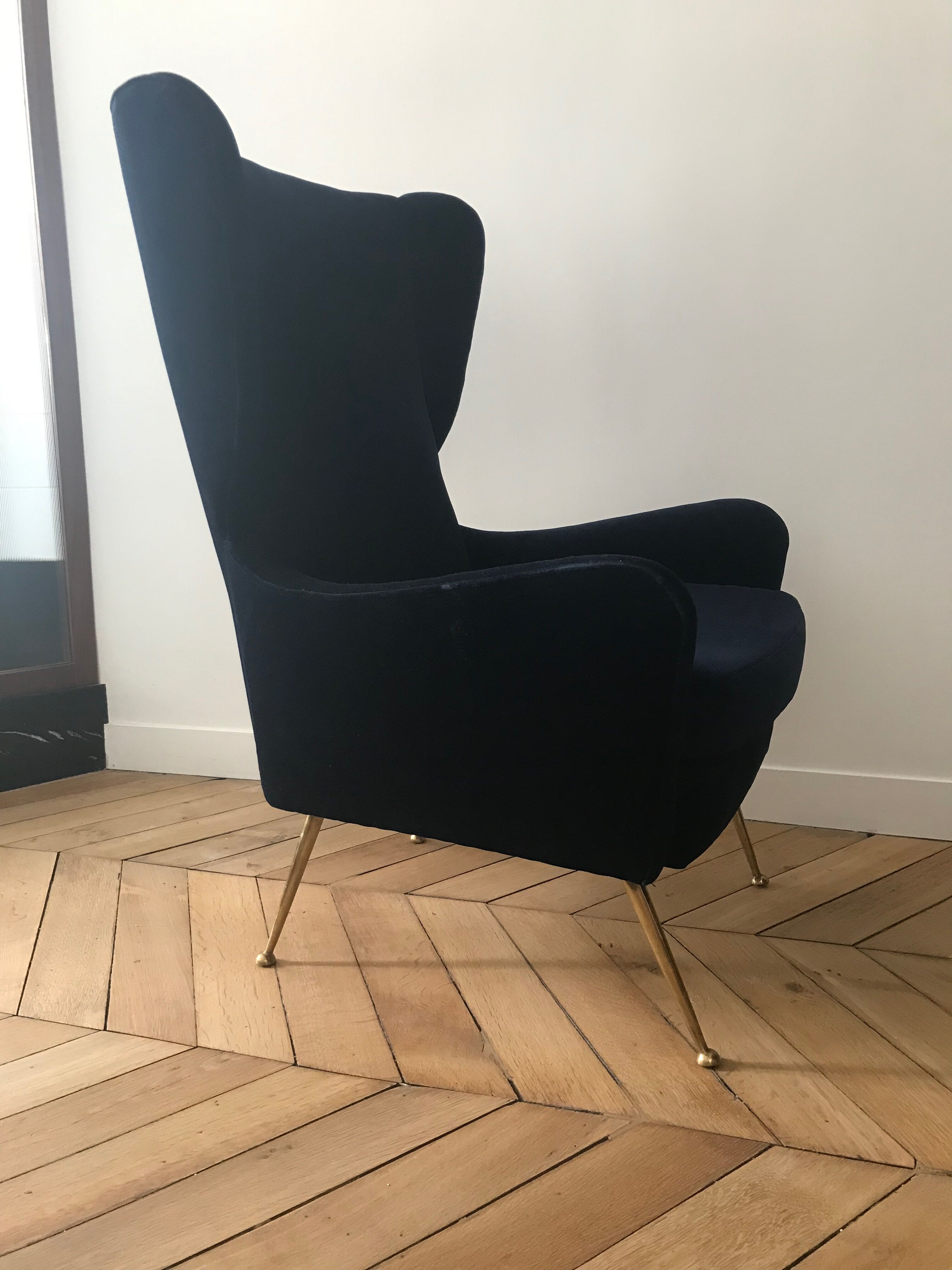Pair of armchairs with velvet eared midnight blue , 1950's