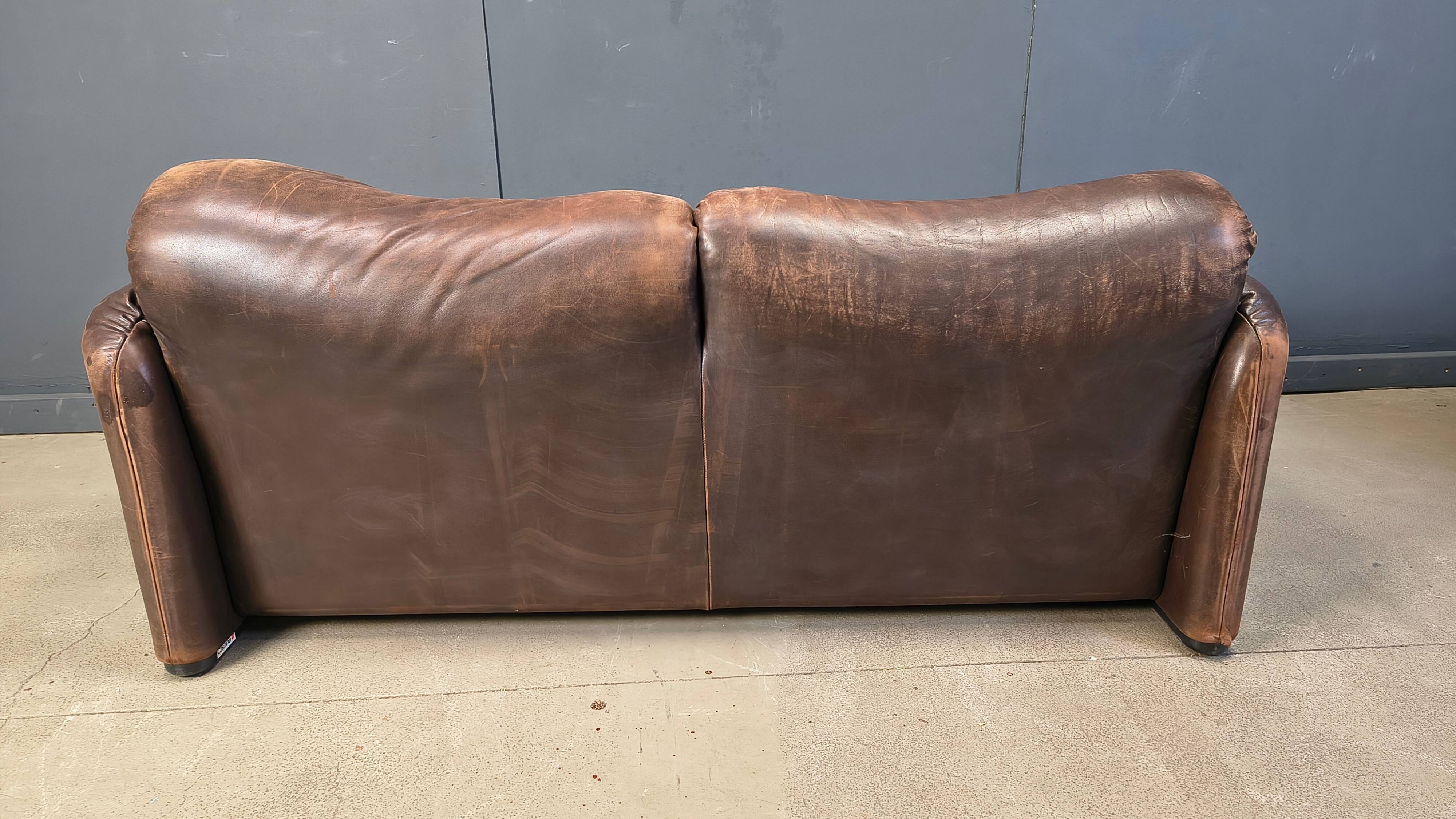Leather Maralunga sofa by Vico Magistretti for Cassina, 1970s