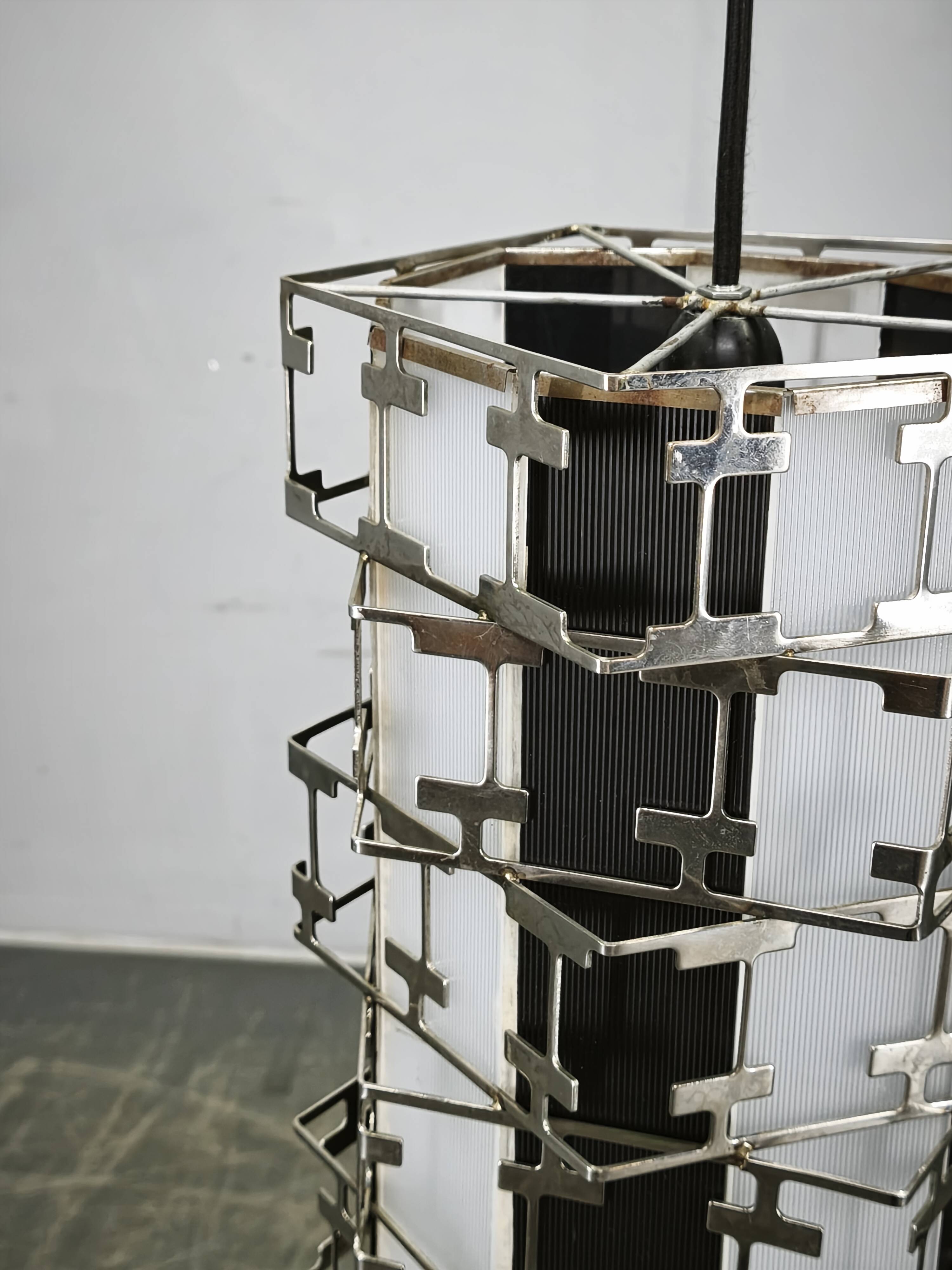 Mid-Century Czech Chrome Geometric Pendant Light, 1960s