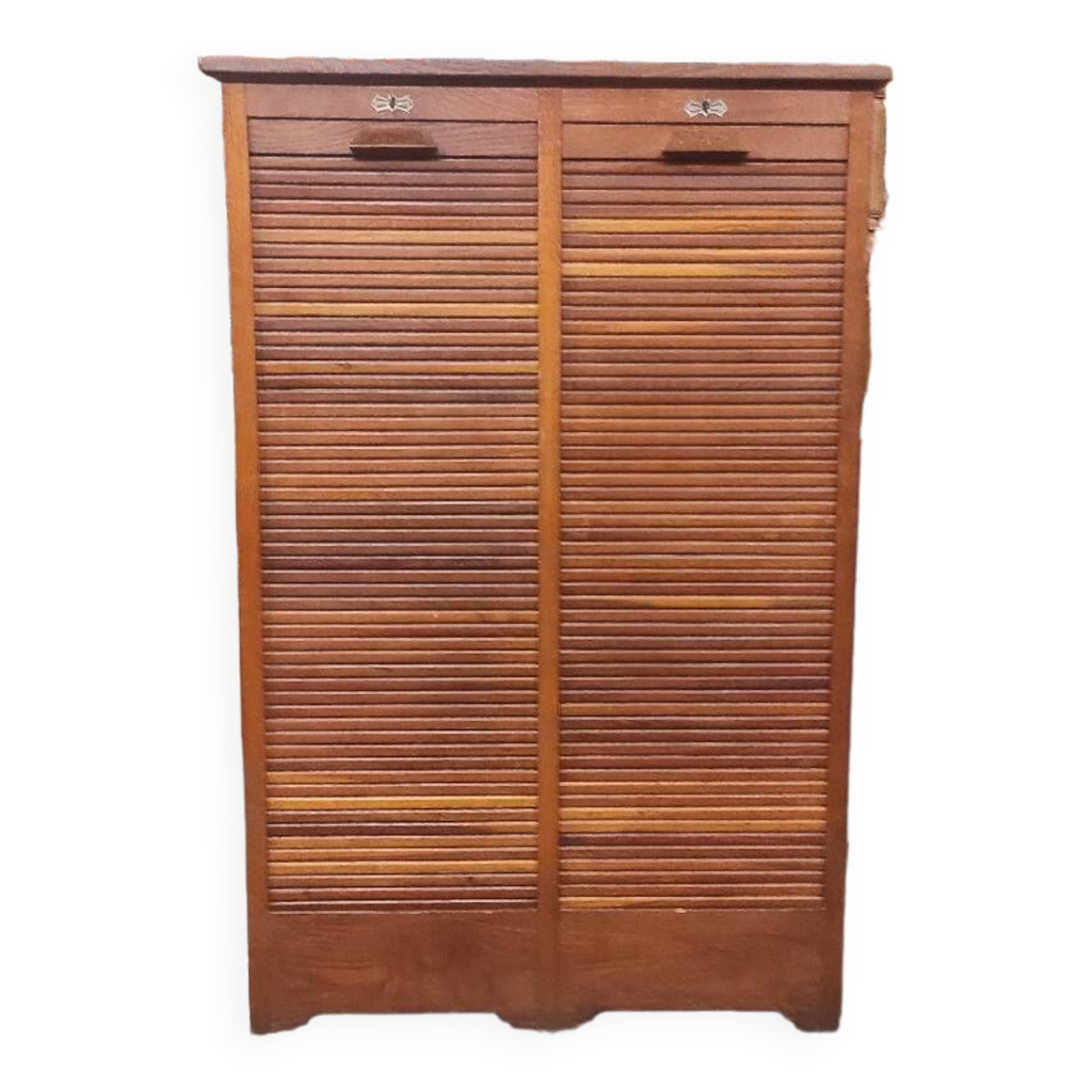 Classeur De Bureau En Chêne à Rideaux Et Tiroirs – Style Antique XXe