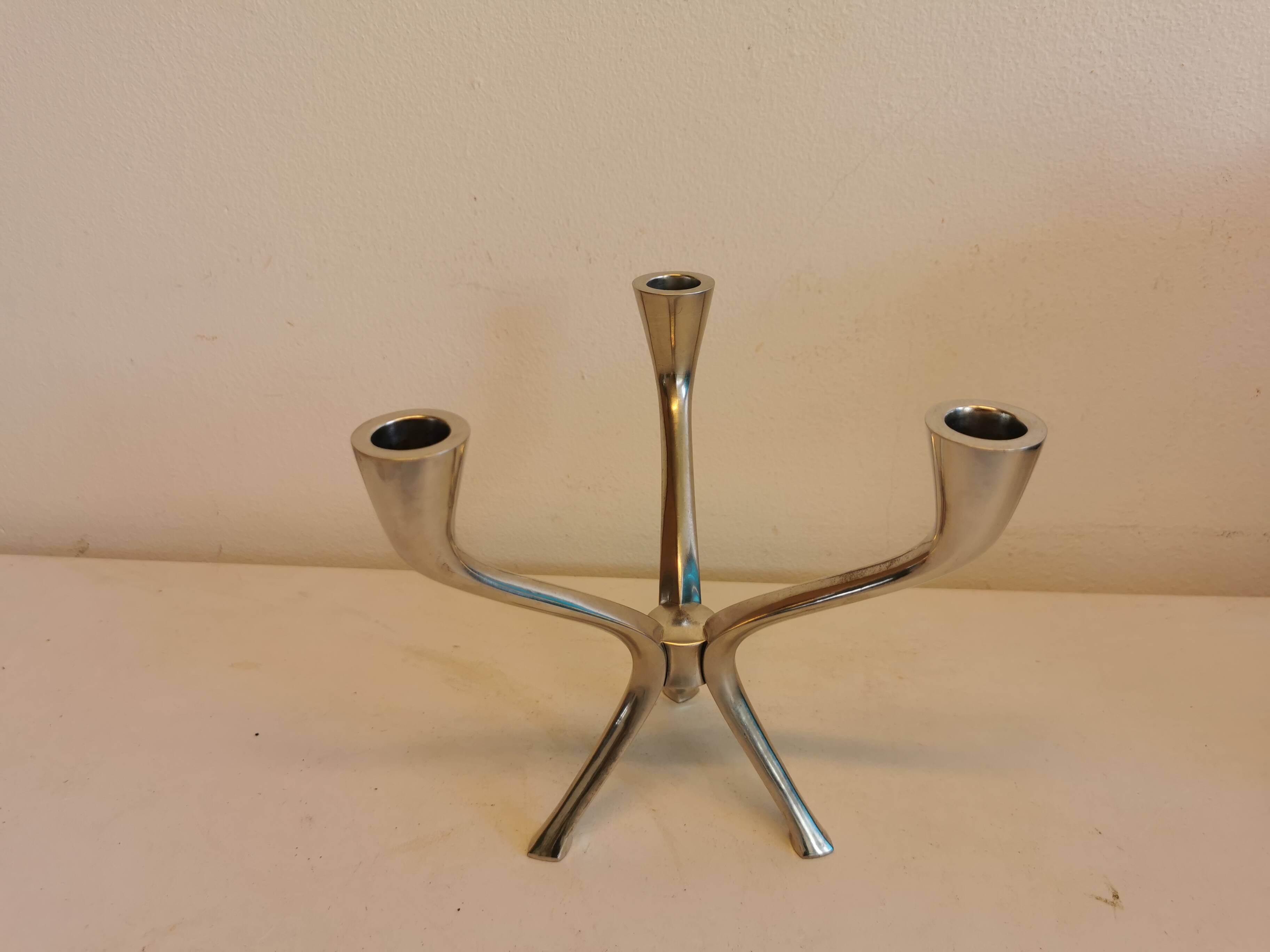 Candle holder with 3 arms, designed by Just Andersen/Denmark in the 1950s.