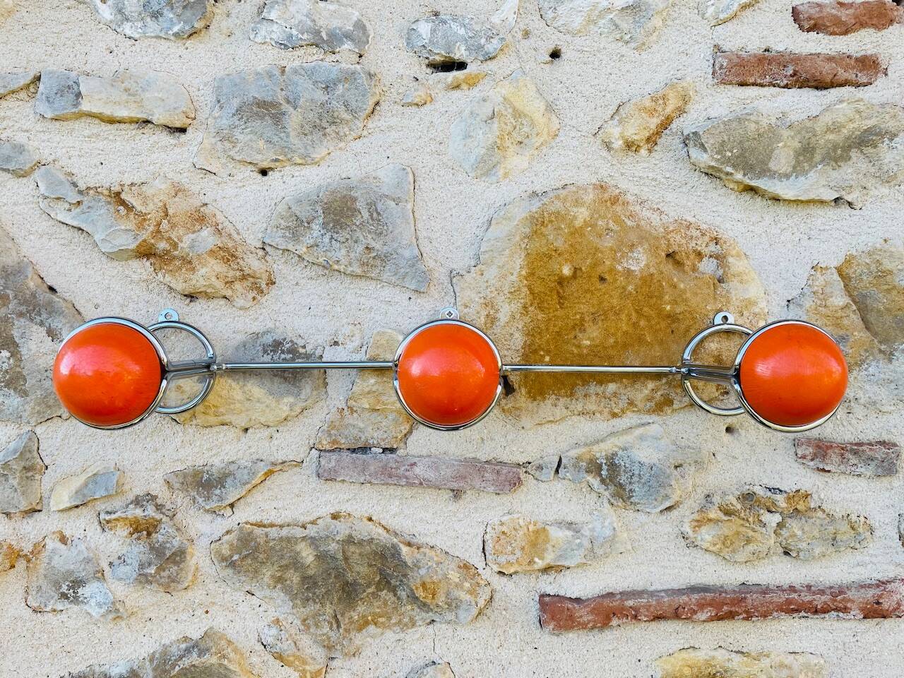 Space Age Chrome and Wood Wall Coat Rack 1970s