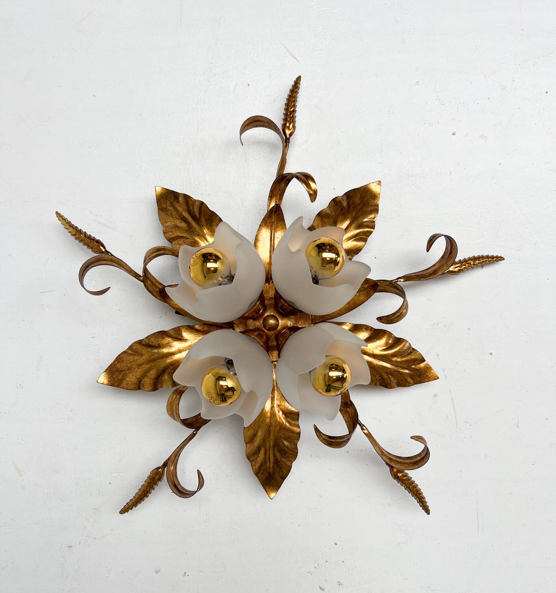 Gold plated XL ceiling lamp or wall lamp from Italy, 1970s