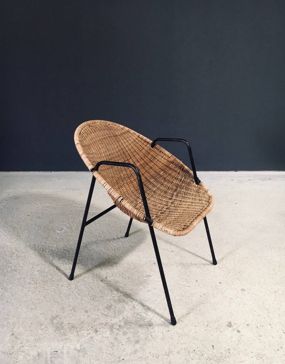 Mid-Century Modern Rattan Armchairs, France, 1950s, Set of 2