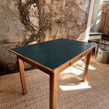 Table de ferme bois & bleu paon