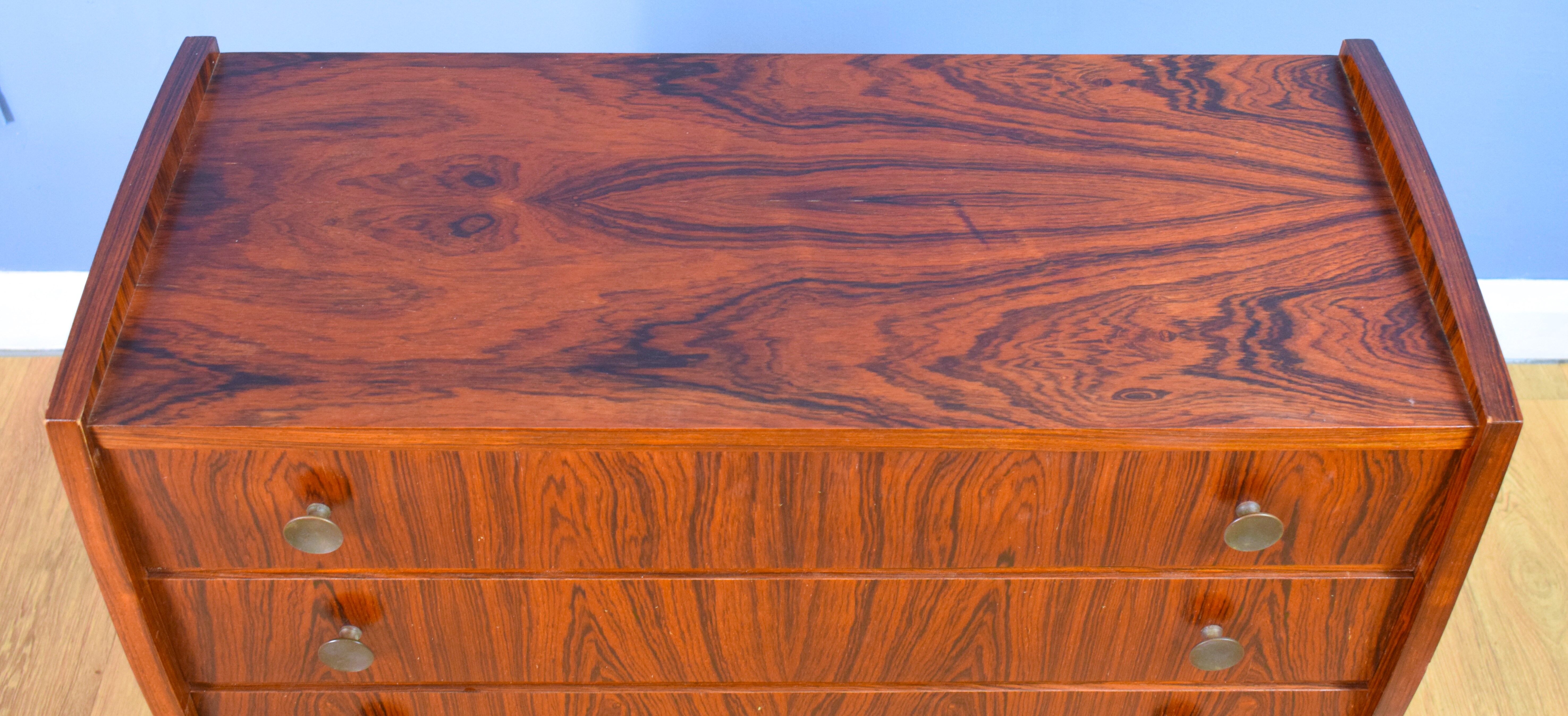 Mid century retro vintage Danish three drawer rosewood chest of drawers 1960s