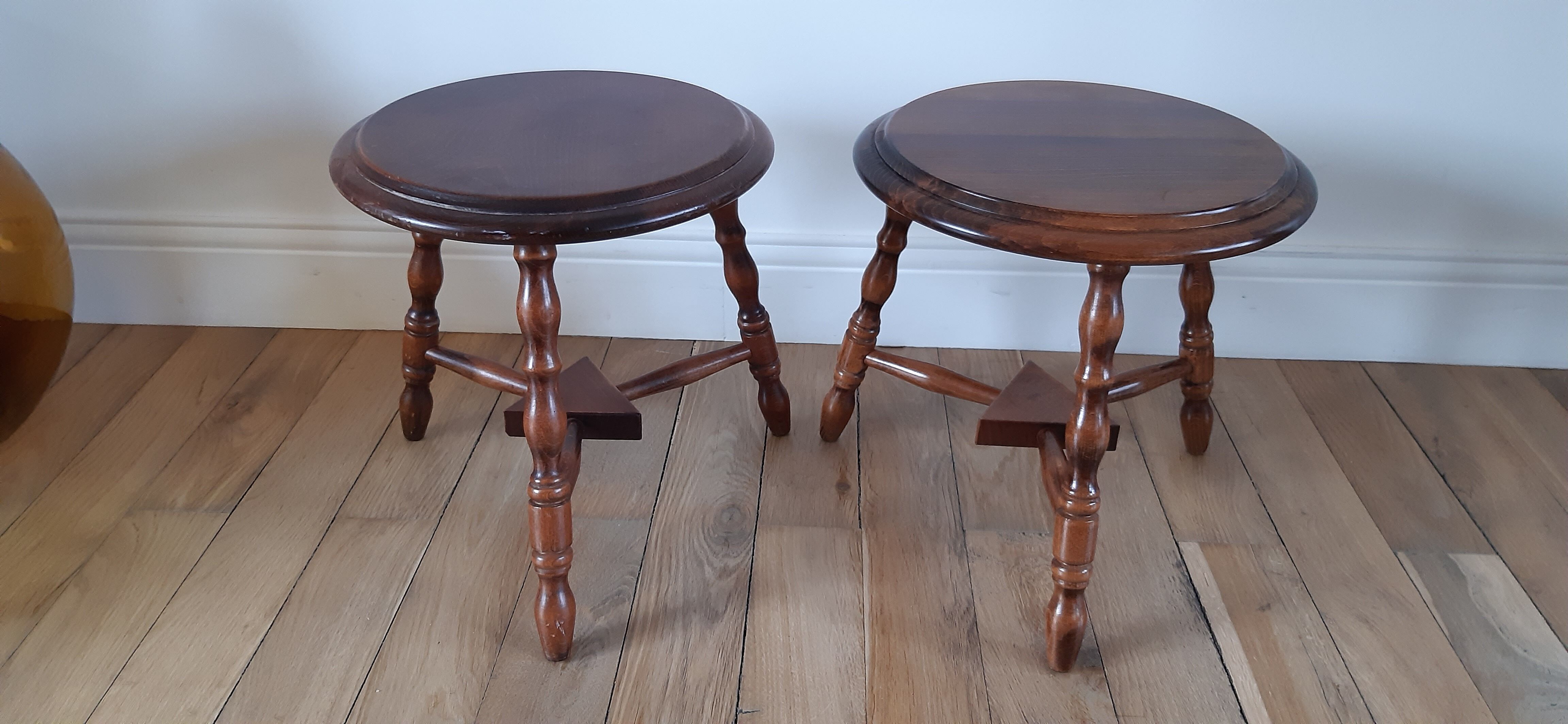 Pair of wooden stools turned vintage 60s