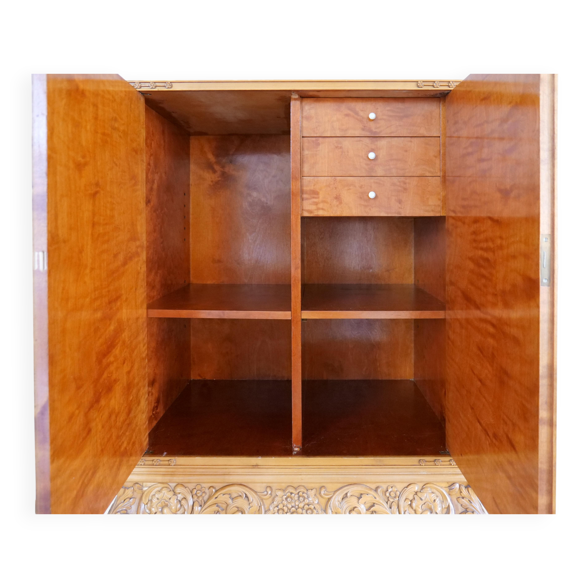 Mid-century modern artisan wardrobe in elm, Sweden, 1940s.