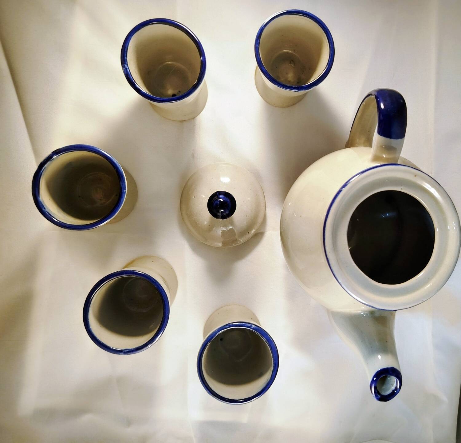 Vintage blue floral coffee set: coffee pot + 5 cups