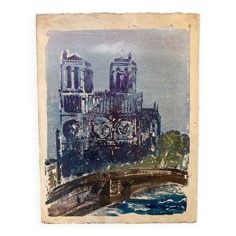 Monotype Bleu  Notre Dame de Paris Issu de collection privé