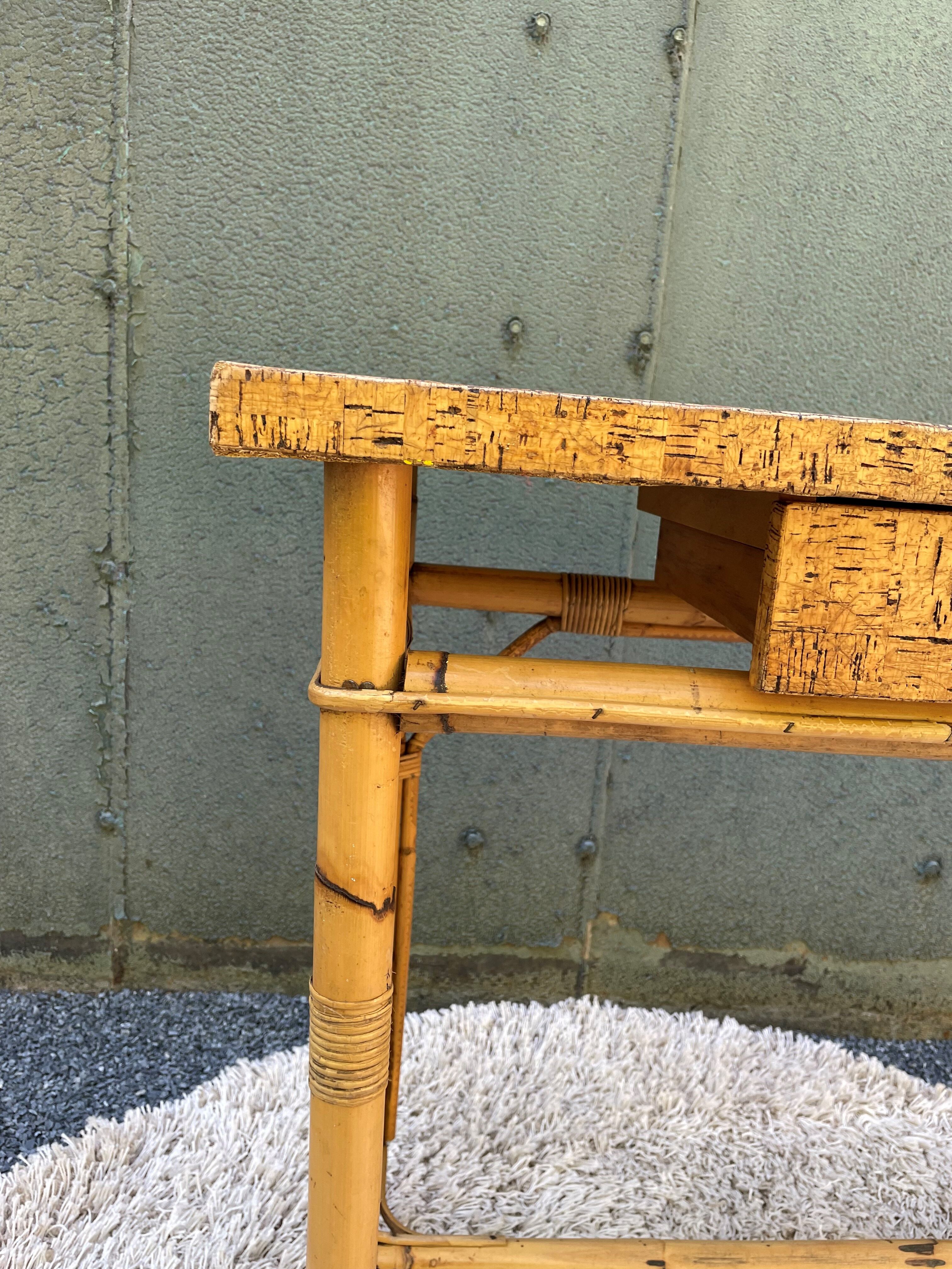 Vintage cork and rattan desk