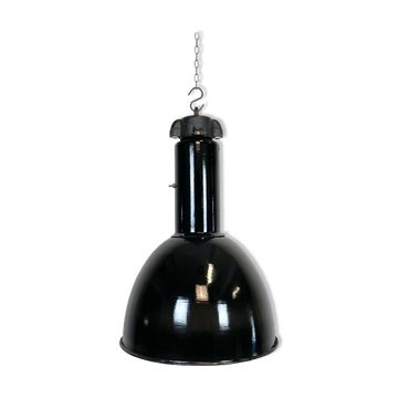 Industrial bauhaus black enamel pendant lamp, 1930s