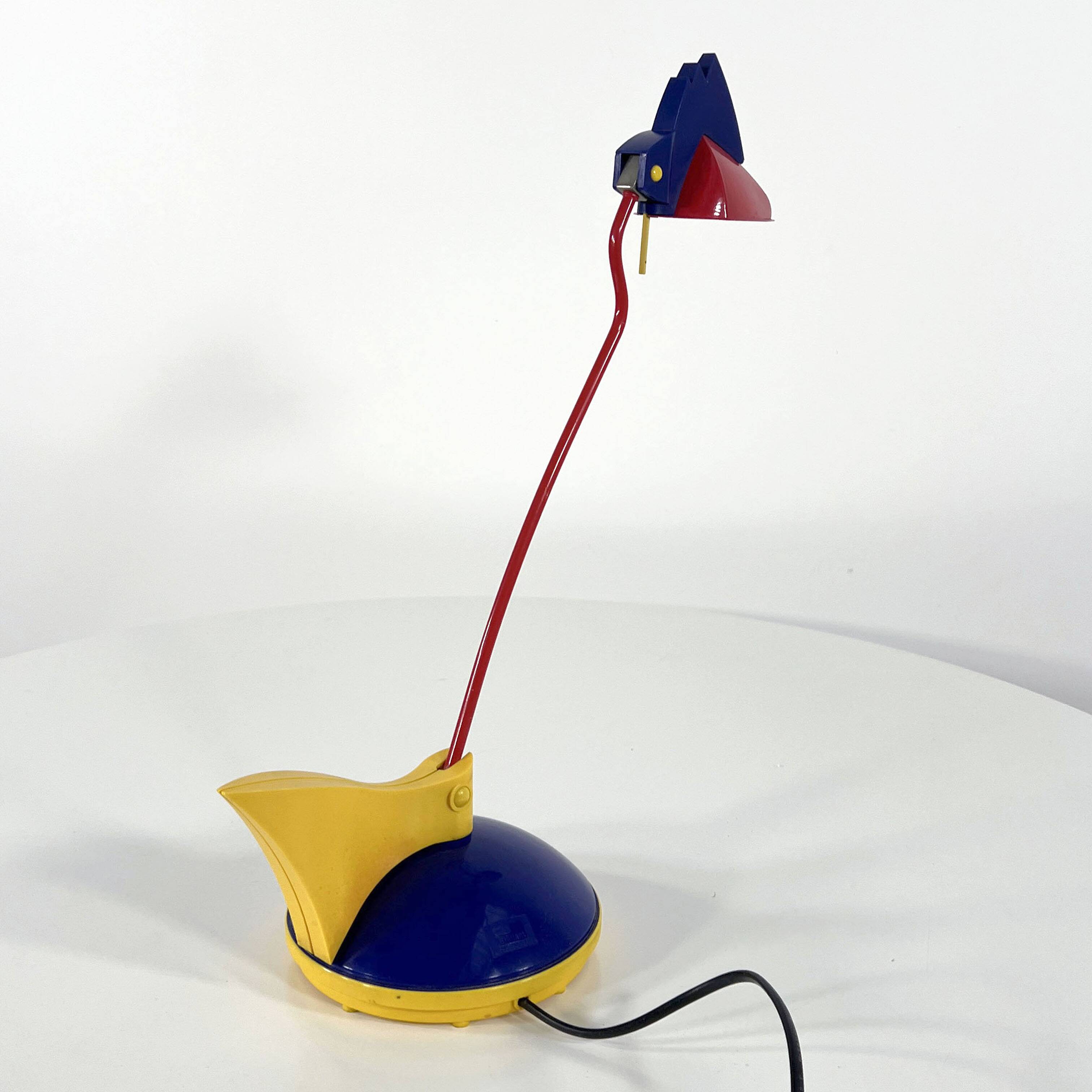 Blue and red toucan desk lamp by Brilliant Leuchten Germany, 1980.