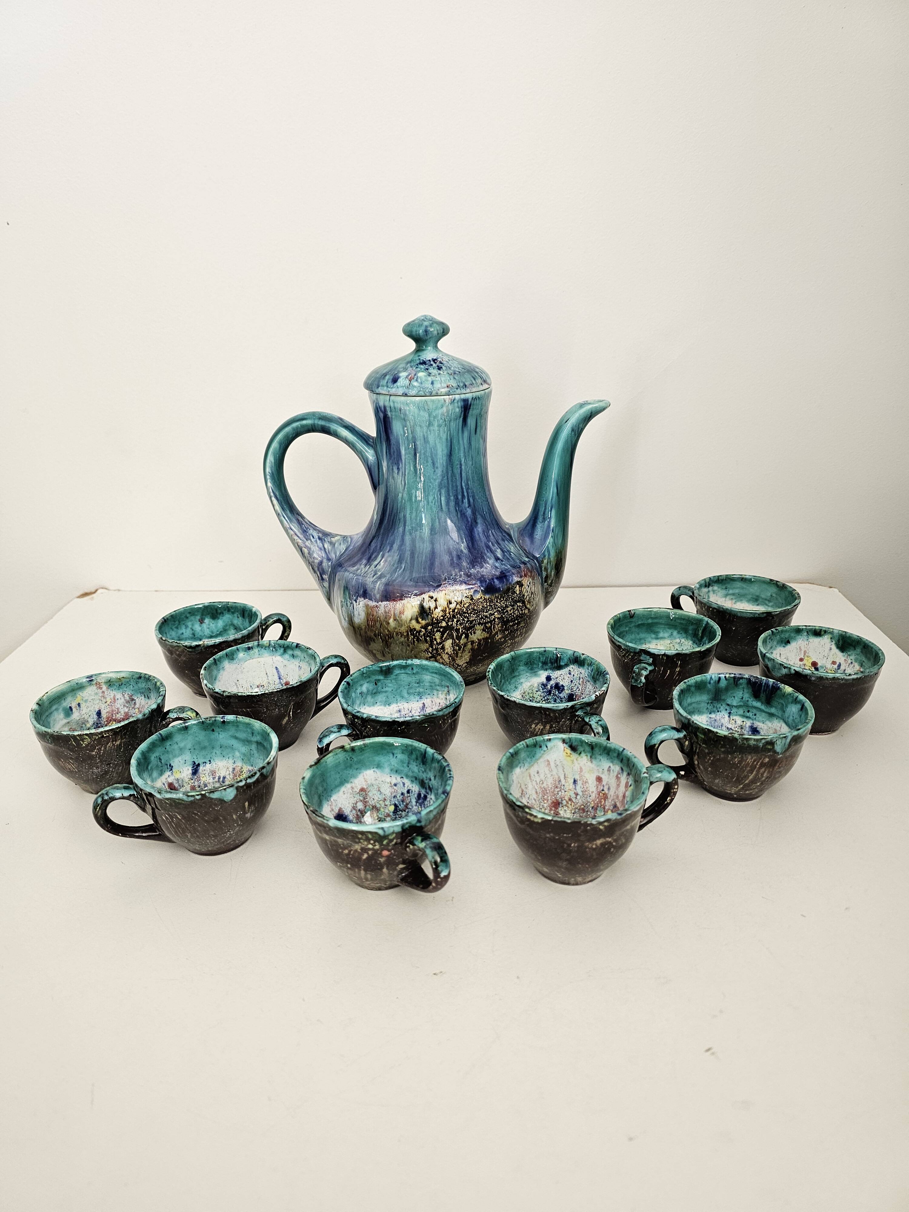 Coffee set (coffee maker + 12 cups) signed Morvan - Gaston Gaubier 70's