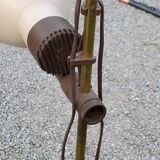 Floor lamp of the 70s in gilded brass lacquered beige metal and brown plastic 2 spots