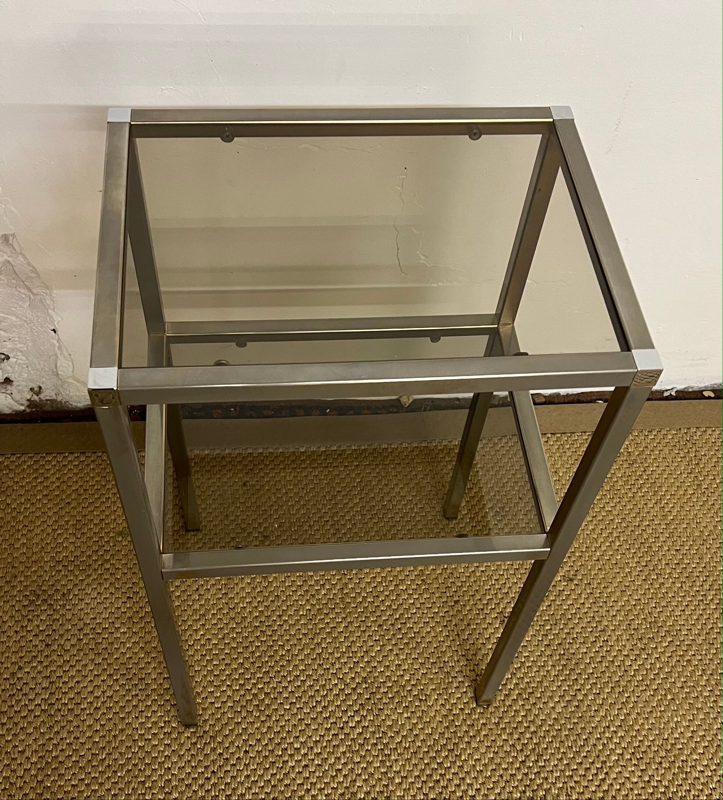 Chrome and smoked glass side table