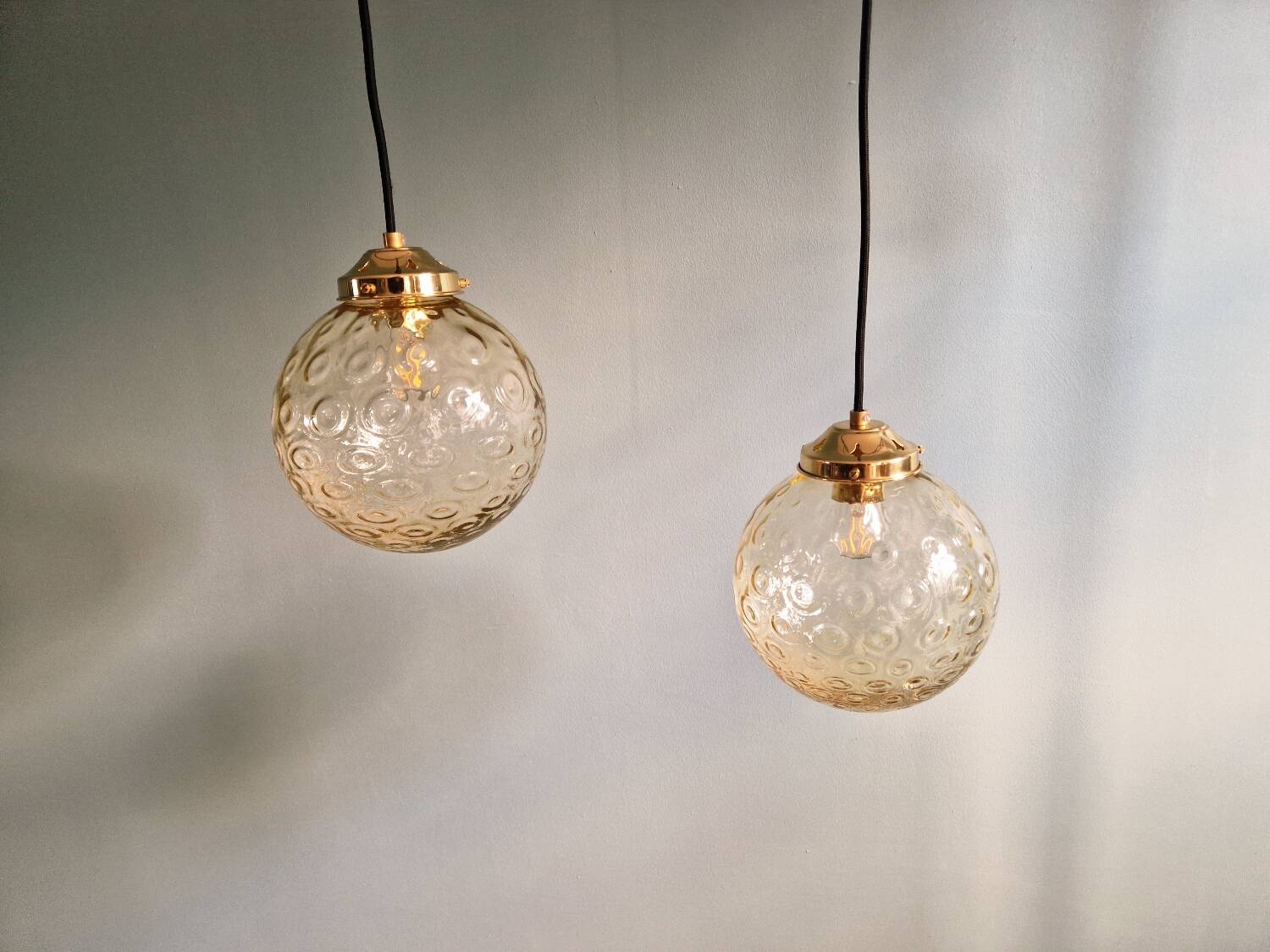 Amber bubble glass vintage pendant, 1970s