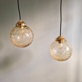 Amber bubble glass vintage pendant, 1970s