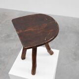 French wabi sabi low tripod stool in solid wood, 1850s