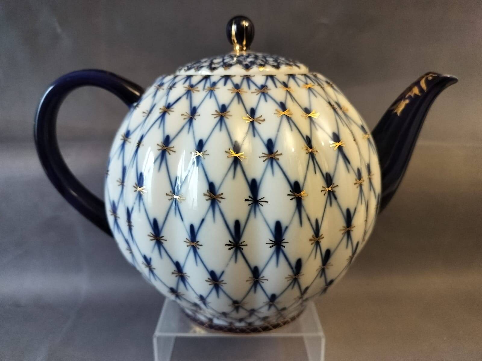 Lomonosov Imperial Porcelain XXL 2000ml Teapot Cobaltnet 22 Carat Gold
