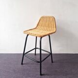 Low model stool of wicker and metal by Rohé Noordwolde, The Netherlands 1960's