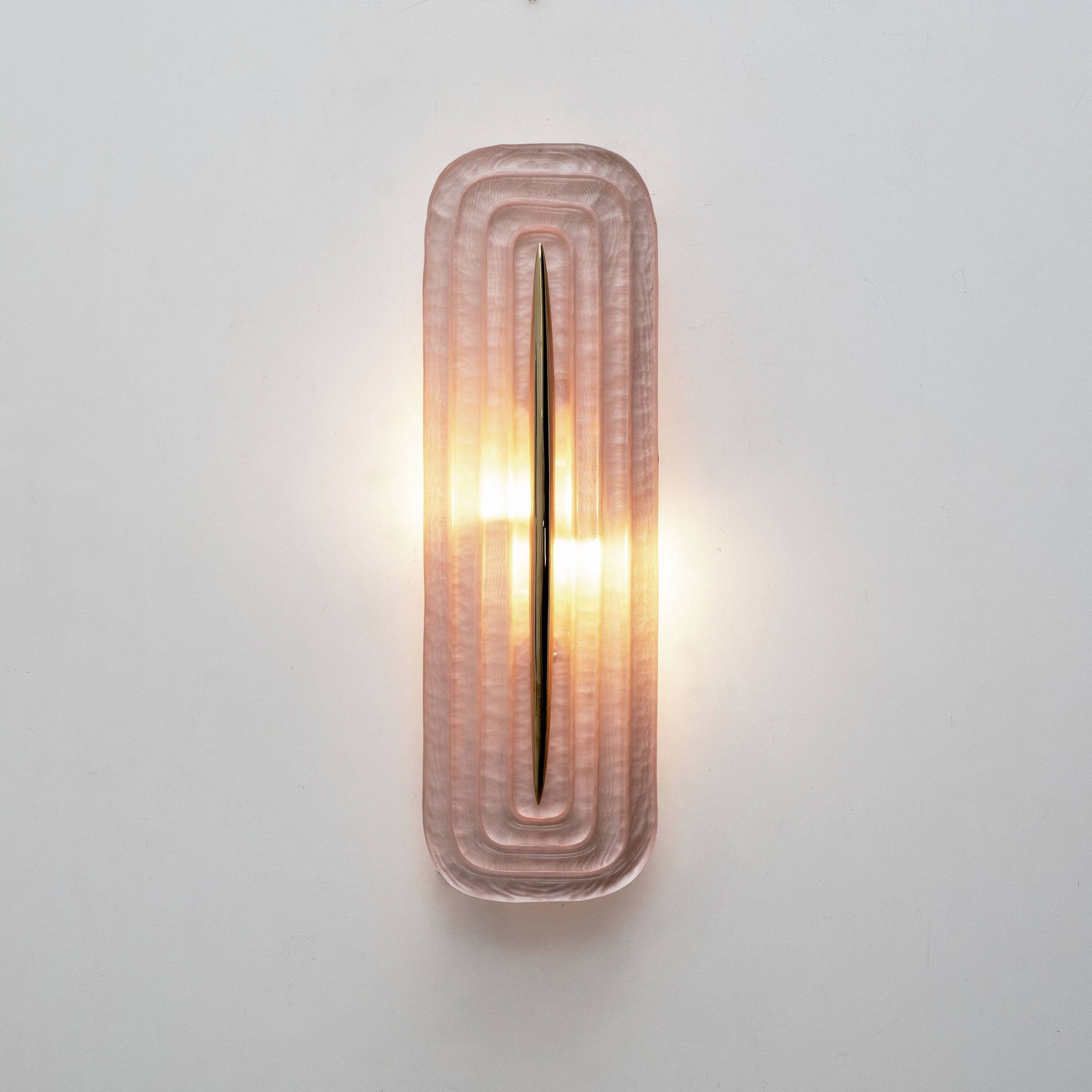 Pair of Modern Murano Glass Pink and Brass Sconces, Italy