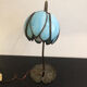 Art deco lamp bronze foot, blue glass flower globe
