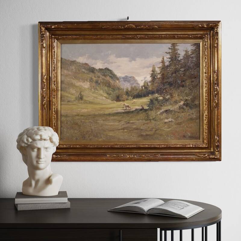 Italian landscape painting signed Giuseppe Gheduzzi from the 20th century