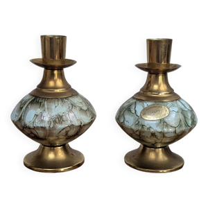 Paire de Bougeoirs en - peint