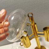 Bougeoir en laiton avec abat-jour en verre translucide fabriqué par Norway Candle Design années 1960