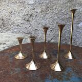 Series of 5 brass candlesticks