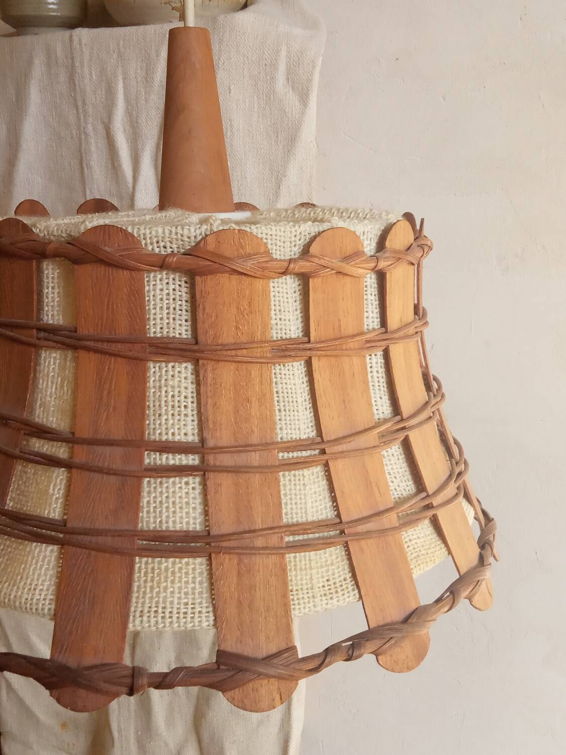 Scandinavian teak pendant light, made in the GDR, 1960s