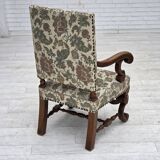 1950s, Scandinavian highback armchair, furniture fabric, oak wood.