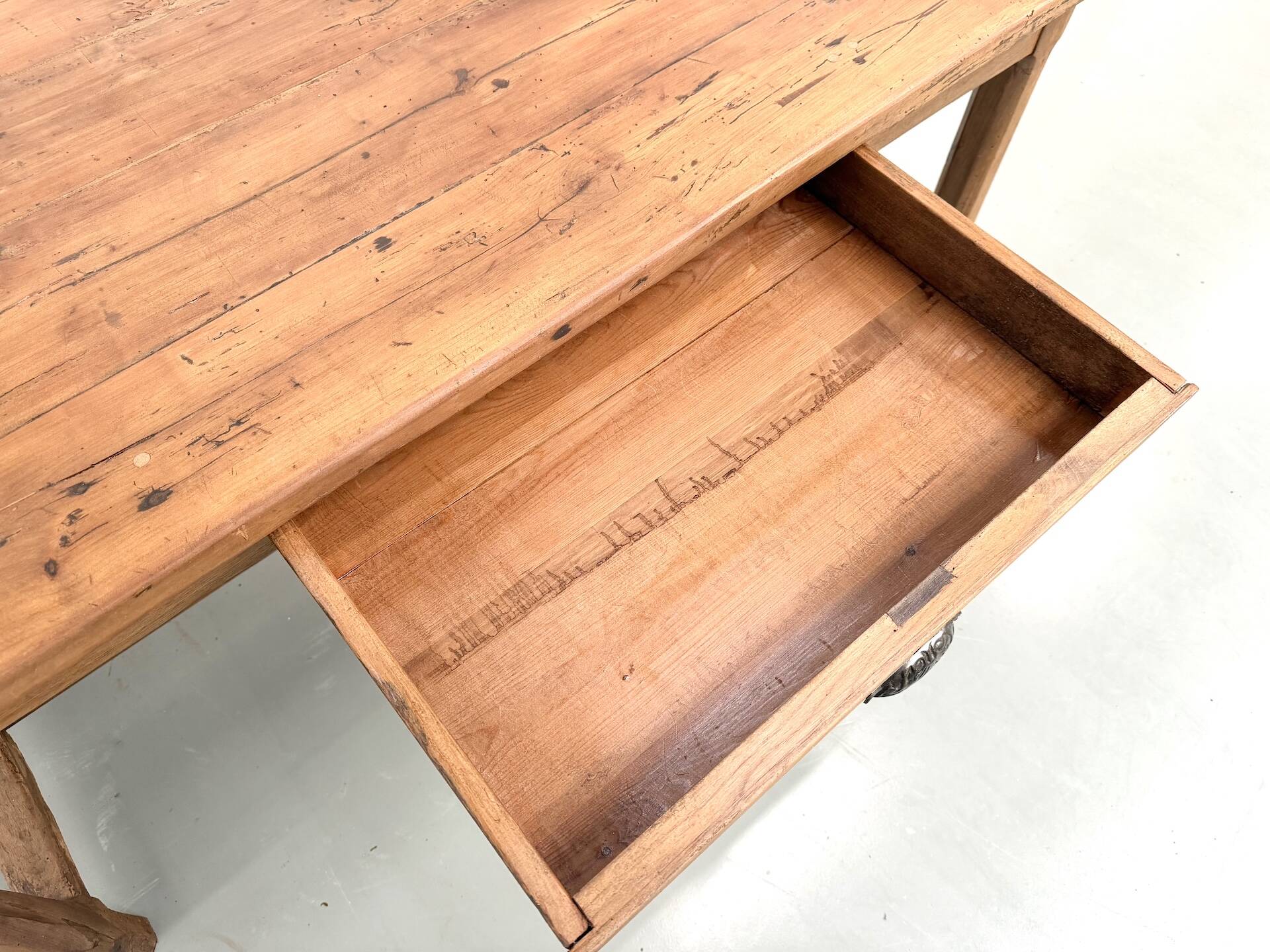 Farm table in solid cherry wood, one drawer, 1950s.