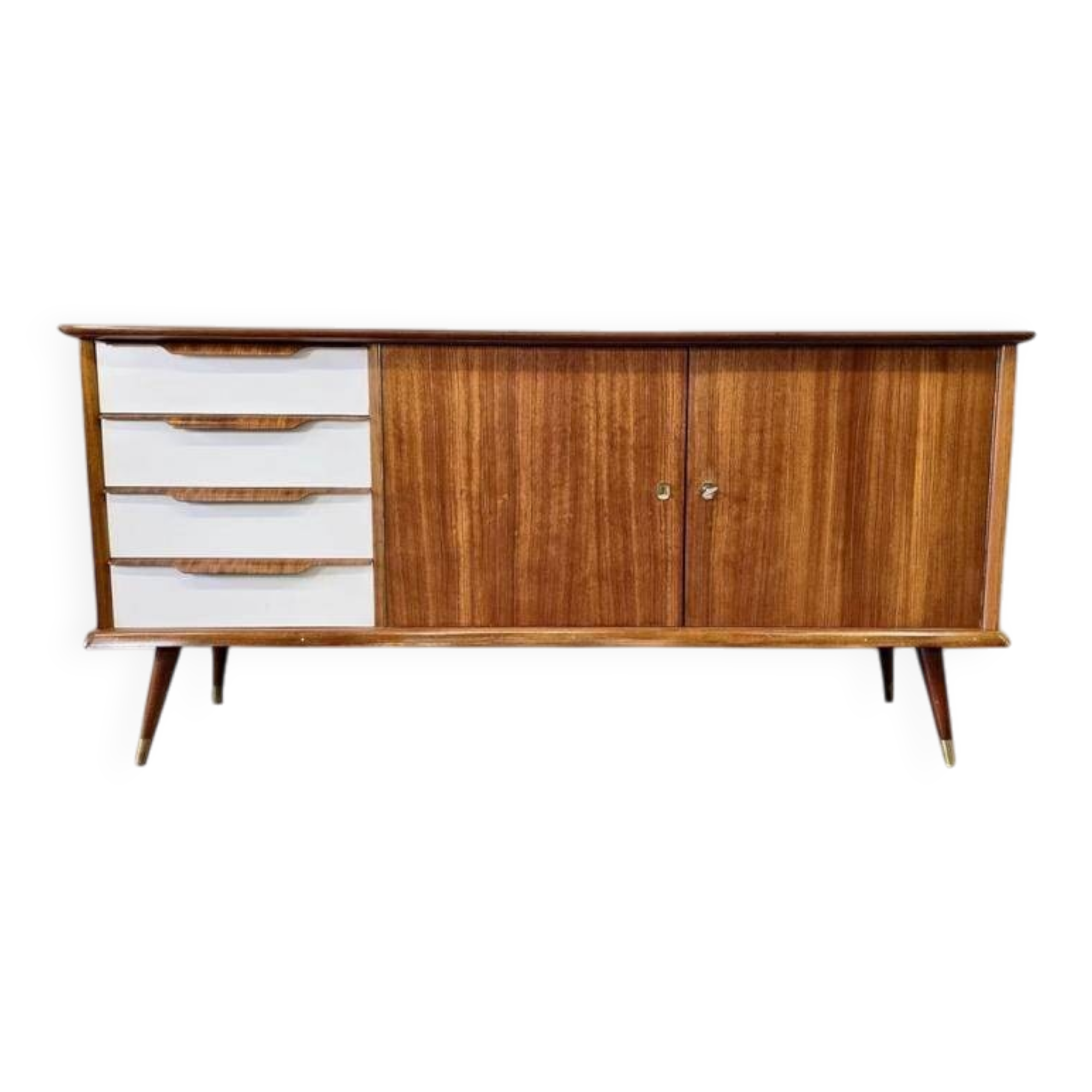 Vintage wooden sideboard with white formica drawers