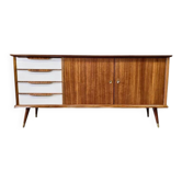 Buffet vintage en bois avec tiroirs blancs en formica