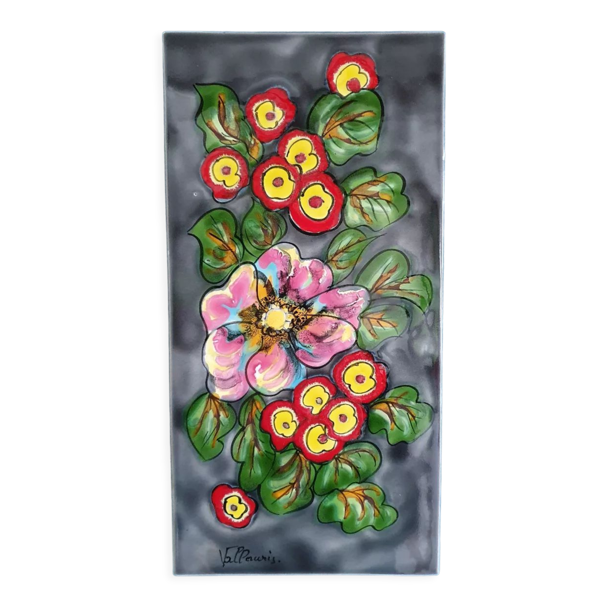 Wall plate tile / ceramic deco fleur vallauris hand painted france