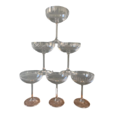 Series of 6 champagne glasses in engraved glass
